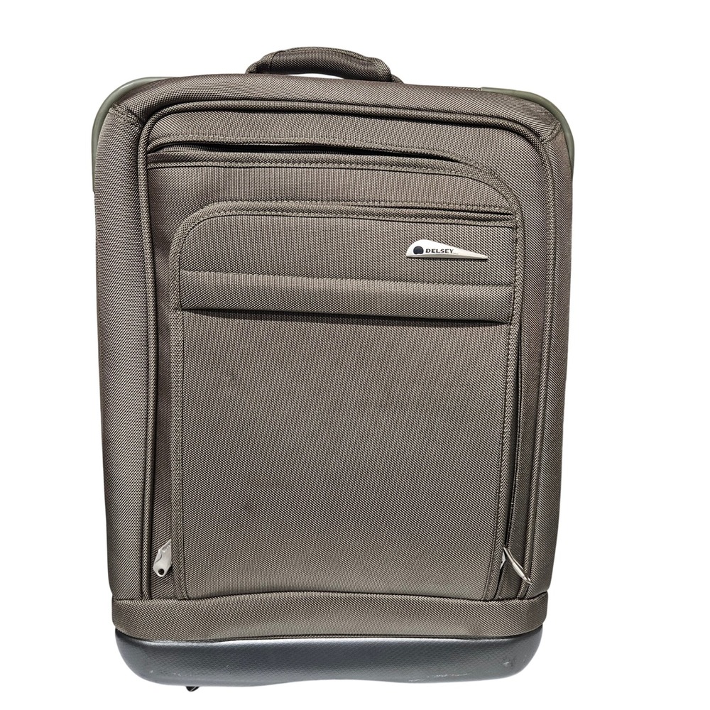 Delsey Rolling Suitcase Olive Green Grey Lightweight Hybrid Carry On Bag *
